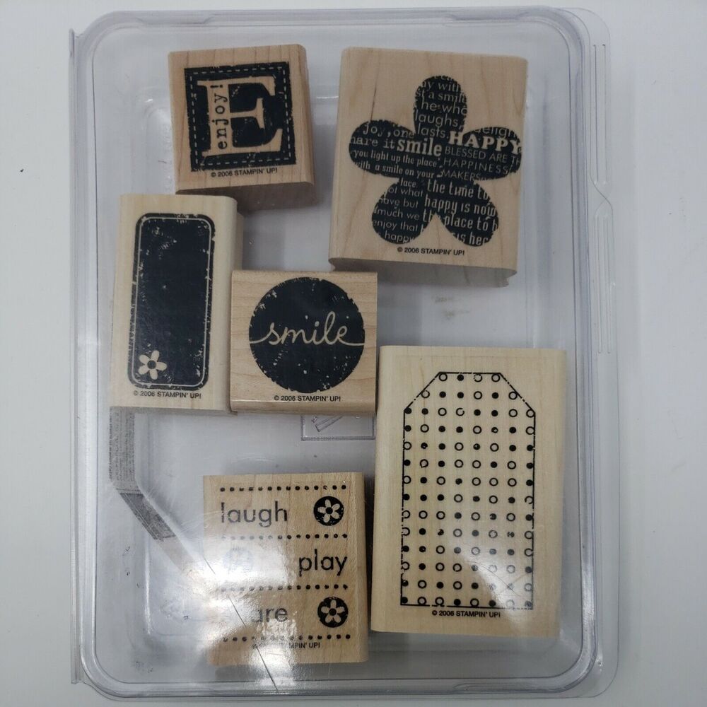 Stampin' Up BE HAPPY 2006 Wood Rubber Stamps Set of 6